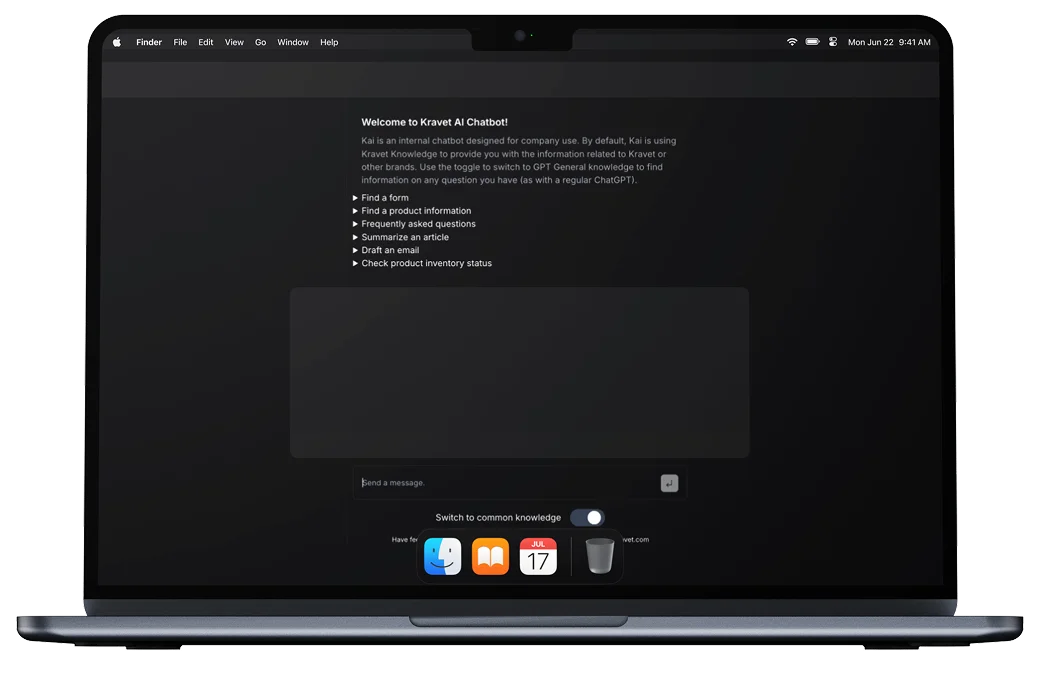 Kravet internal AI chatbot on a MacBook