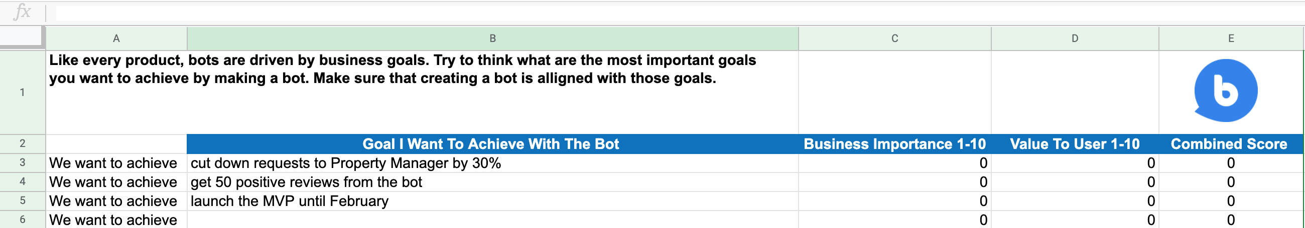 chatbot goals template