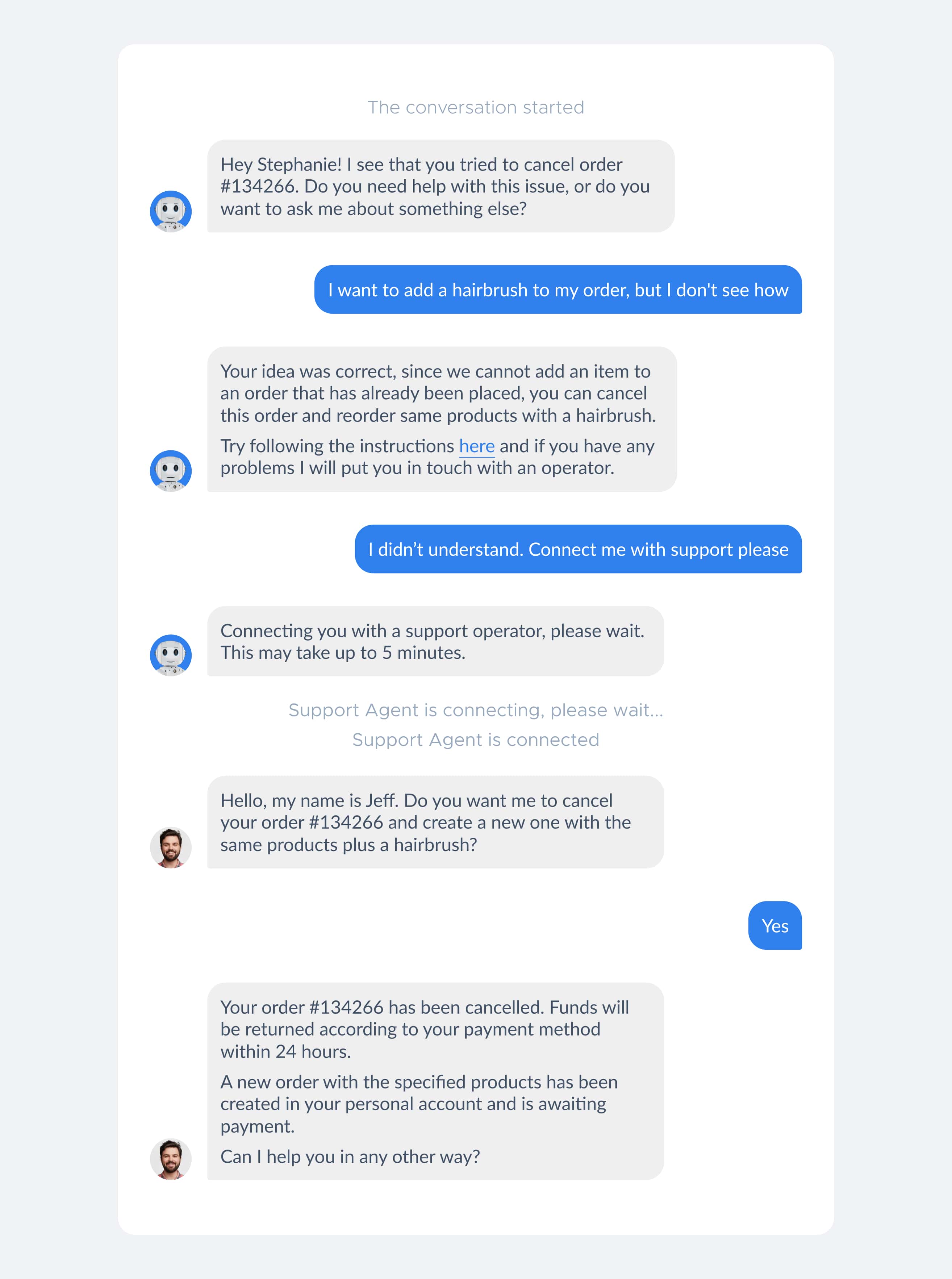 Seamless handoff in chatbots