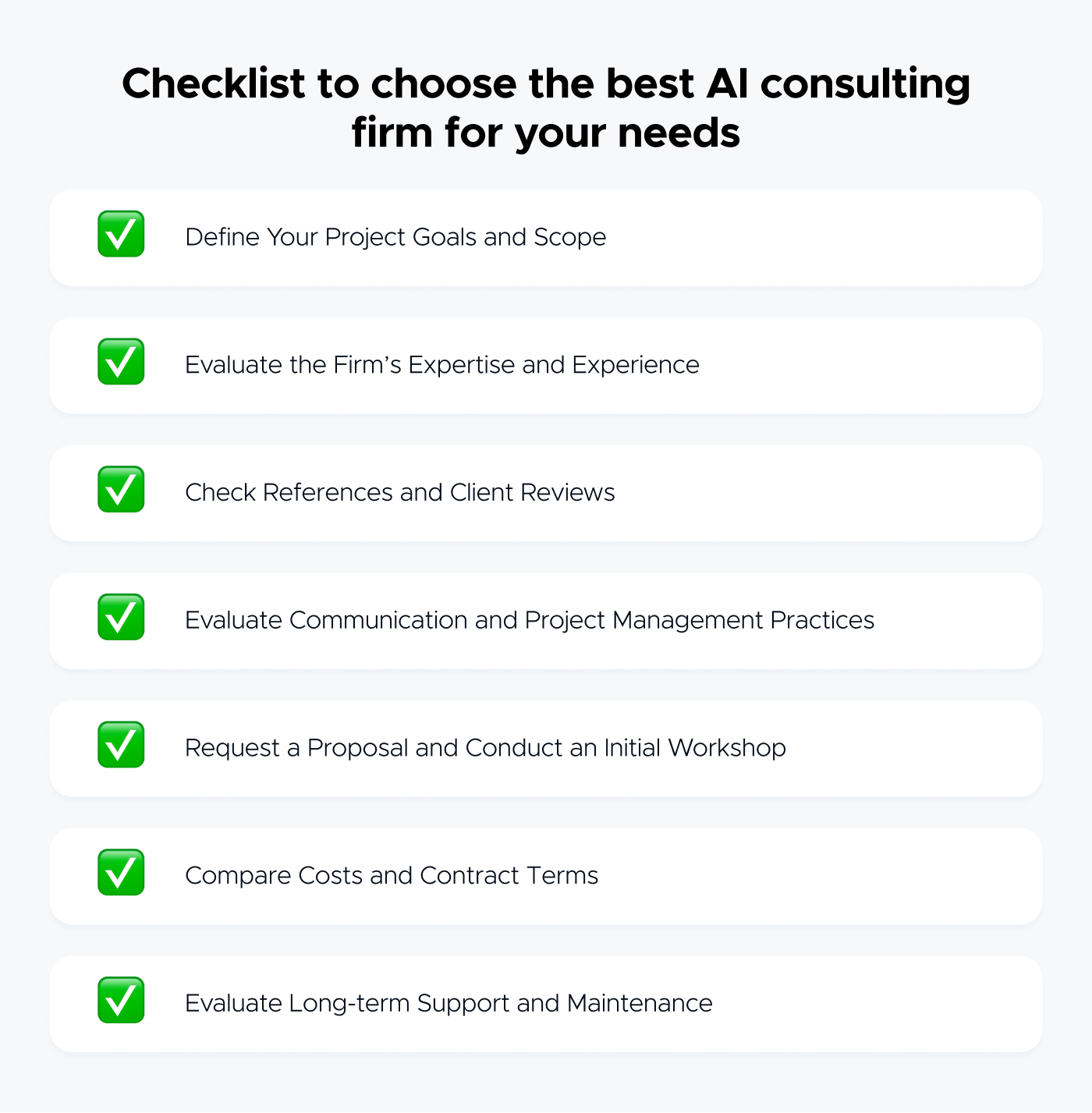 Choosing AI consulting checklist